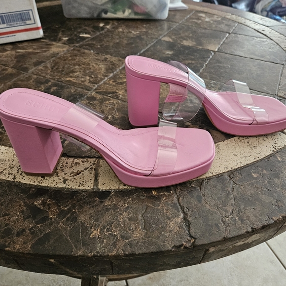 Schutz Women's Ariella platform vinyl Rosa pink clear  Heel SZ 9 NWT - Picture 3 of 9